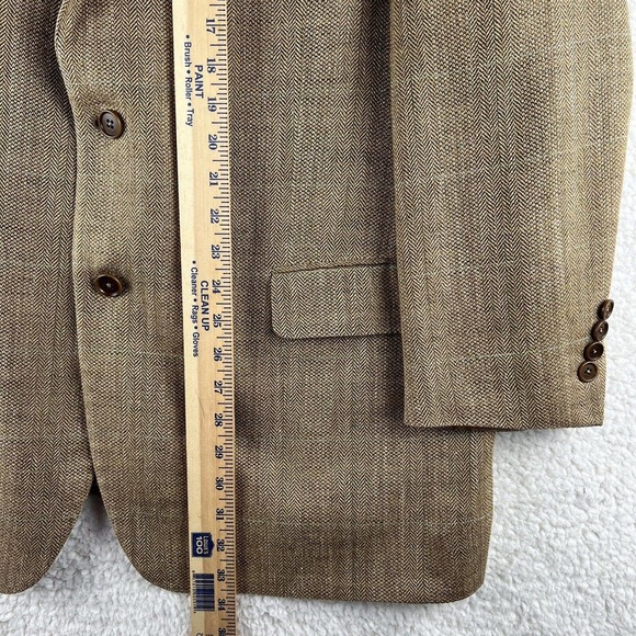 Brooks Brothers Herringbone Silk Linen Wool Sport Coat Men 44 Brown Blazer Italy - Picture 5 of 10